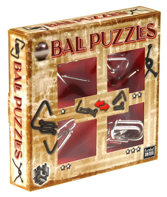 Łamigłówki metalowe 4 szt. BALL PUZZLES  ZESTAW CZERWONY