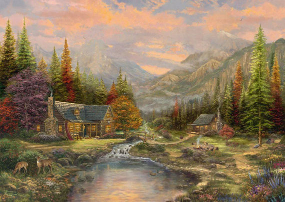 PQ Puzzle 1000 el. THOMAS KINKADE Górski krajobraz (drewniane)