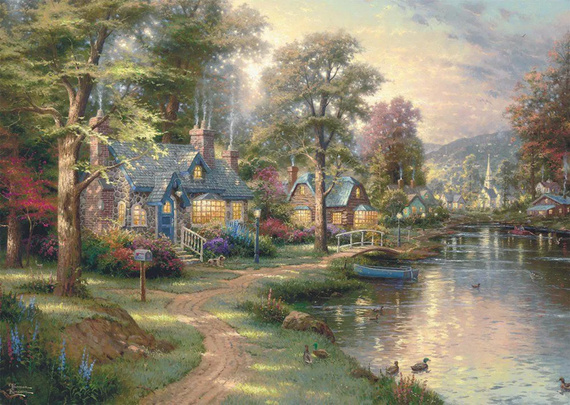 PQ Puzzle 1000 el. THOMAS KINKADE Miasteczko nad rzeką (drewniane)