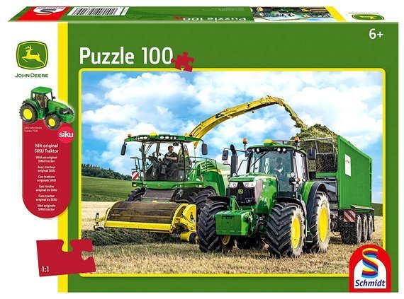 Puzzle 100 el. JOHN DEERE Traktor 6195M + zabawka