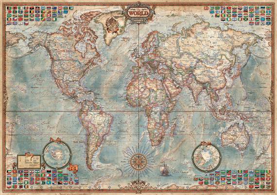 Puzzle 1500 el. Polityczna mapa świata (retro)