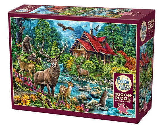 Puzzle 2000 el. Leśna chatka z czerwonym dachem