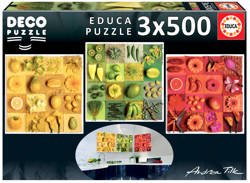Puzzle 3 x 500 el. Kwiaty, owoce, warzywa